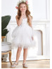 Pretty Ivory Beaded Lace Tulle Layered Flower Girl Dress